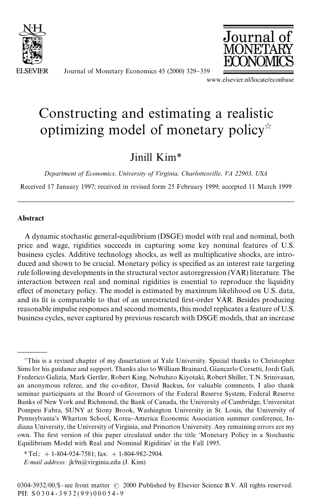 Constructing and Estimating a Realistic Optimizing Model of Monetary Policyଝ