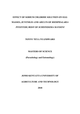 Effect of Sodium Chloride Solution on Egg Masses, Juveniles and Adults of Biomphalaria Pfeifferi, Host of Schistosoma Mansoni To