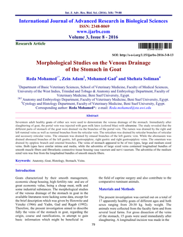 Morphological Studies on the Venous Drainage of the Stomach in Goat Reda Mohamed1*, Zein Adam2, Mohamed Gad3 and Shehata Soliman4