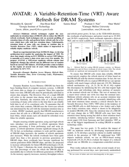 AVATAR: a Variable-Retention-Time (VRT) Aware Refresh for DRAM Systems Moinuddin K