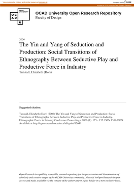 The Yin and Yang of Seduction and Production: Social Transitions of Ethnography Between Seductive Play and Productive Force in Industry Tunstall, Elizabeth (Dori)