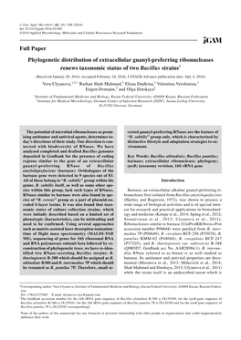 Phylogenetic Distribution of Extracellular Guanyl-Preferring Ribonucleases Renews Taxonomic Status of Two Bacillus Strains†