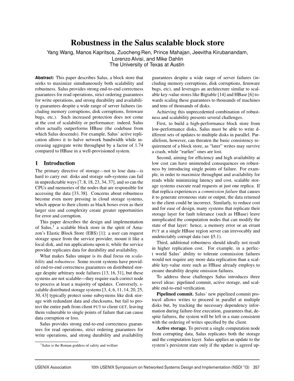 Robustness in the Salus Scalable Block Store