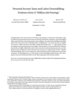 Personal Income Taxes and Labor Downskilling: Evidence from 27 Million Job Postings *