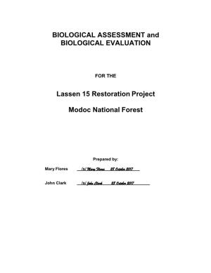 BIOLOGICAL ASSESSMENT and BIOLOGICAL EVALUATION Lassen