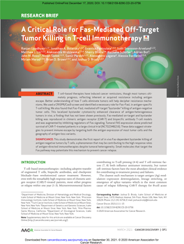 A Critical Role for Fas-Mediated Off-Target Tumor Killing in T-Cell Immunotherapy