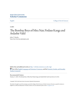 The Bombay Boys of Mira Nair, Firdaus Kanga and Ardashir Vakil John C