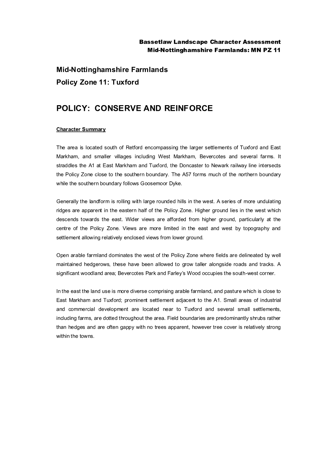 Mid-Nottinghamshire Farmlands Policy Zone 11: Tuxford