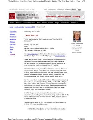 Theda Skocpol | Mershon Center for International Security Studies | the Ohio State Univ