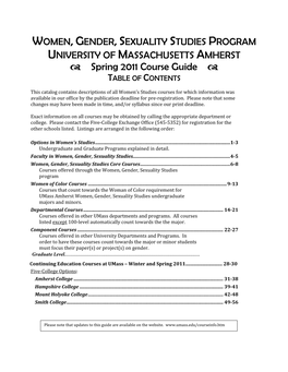 Spring 2011 Course Guide TABLE of CONTENTS