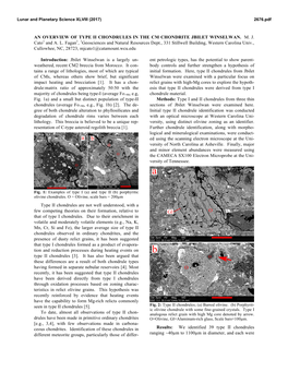 AN OVERVIEW of TYPE II CHONDRULES in the CM CHONDRITE JBILET WINSELWAN. M. J. Cato1 and A. L. Fagan1, 1Geosciences and Natural R