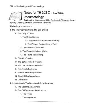 Notes for TH 102 Christology, Pneumatology