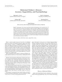 Maltreated Children's Memory: Accuracy, Suggestibility, And