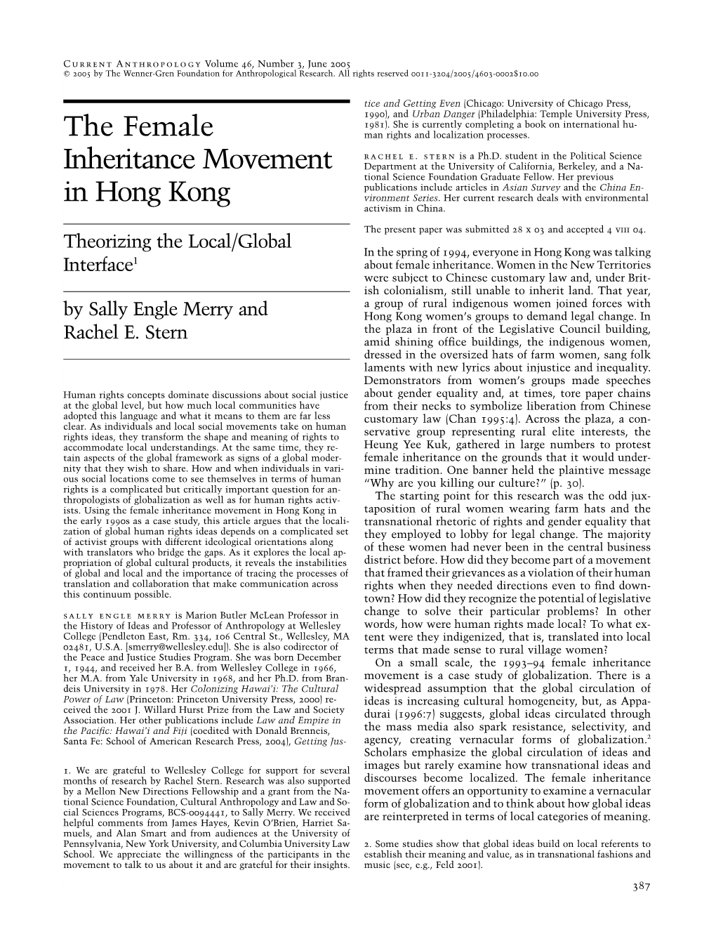 The Female Inheritance Movement in Hong Kong