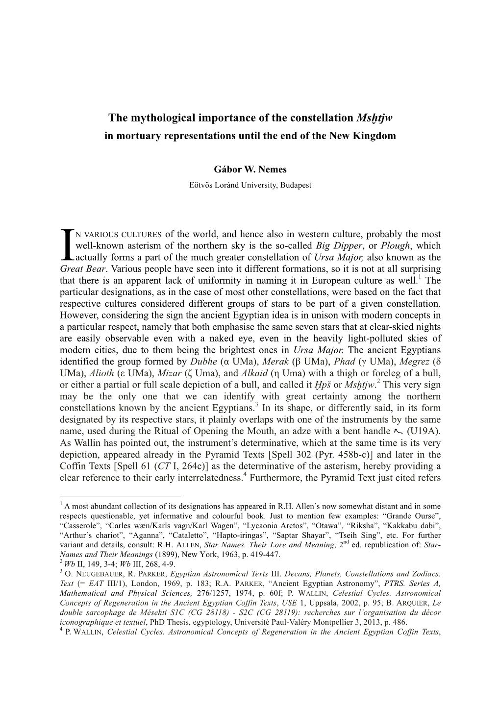 The Mythological Importance of the Constellation Msḫtjw in Mortuary Representations Until the End of the New Kingdom