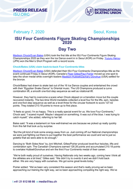 ISU Four Continents Figure Skating Championships 2020 Day Two