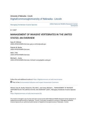 Management of Invasive Vertebrates in the United States: an Overview