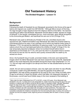 Old Testament History the Divided Kingdom – Lesson 13