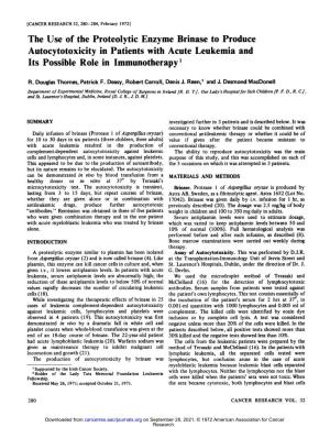The Use of the Proteolytic Enzyme Brinase to Produce Autocytotoxicity in Patients with Acute Leukemia and Its Possible Role in Immunotherapy1