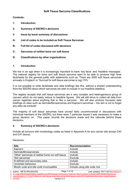 Soft Tissue Sarcoma Classifications