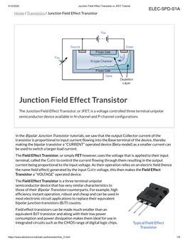 Junction Field Effect Transistor Or JFET Tutorial