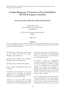 Lachlan Macquarie, 5Th Governor of New South Wales: His Life & Legacy to Australia
