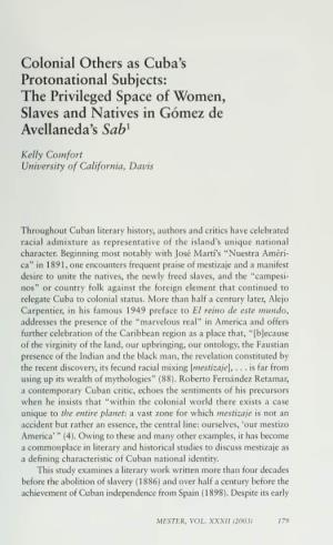 Slaves and Natives in Gómez De Avellaneda's Sab^