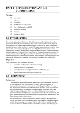 Unit 1: Refrigeration and Air Conditioning