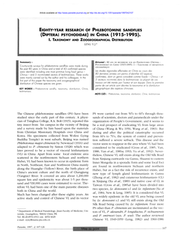 Diptera: Psychodidae) in China (1915-1995)