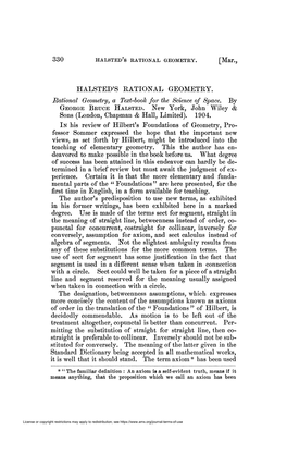 330 [Mar,, HALSTED's RATIONAL GEOMETEY. Rational Geometry, A