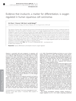Evidence That Involucrin, a Marker for Differentiation, Is Oxygen Regulated in Human Squamous Cell Carcinomas