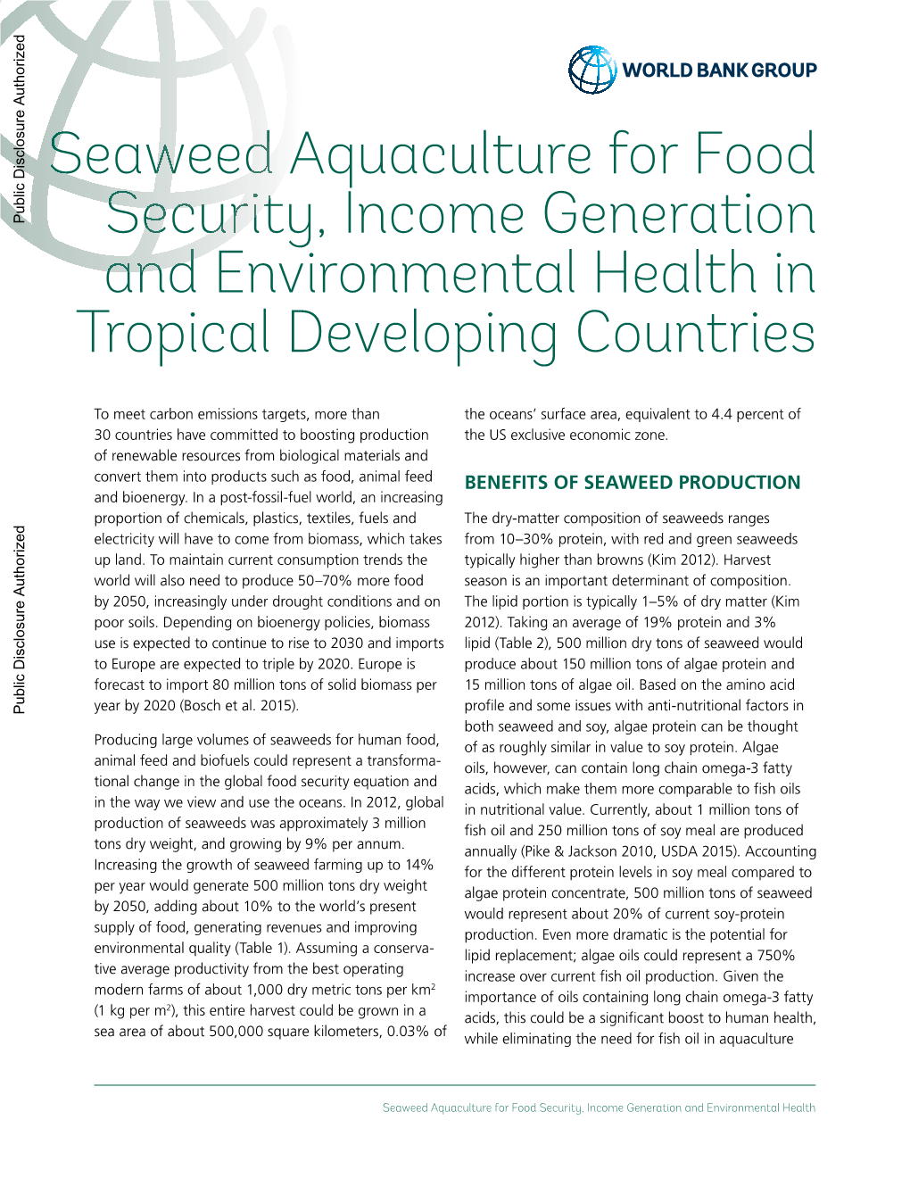 Seaweed Aquaculture for Food Security, Income Generation and Environmental Health