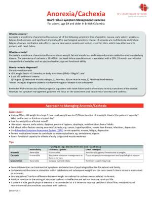 Anorexia/Cachexia Heart Failure Symptom Management Guideline for Adults, Age 19 and Older in British Columbia