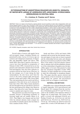 Ectoparasitism of Anisopteran Dragonflies (Insecta: Odonata) by Water Mite Larvae of Arrenurus Spp