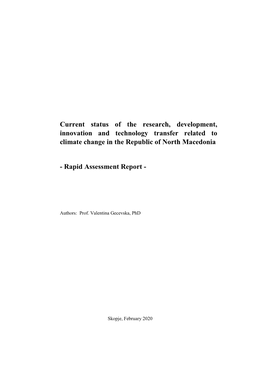 Current Status of the Research, Development, Innovation and Technology Transfer Related to Climate Change in the Republic of North Macedonia