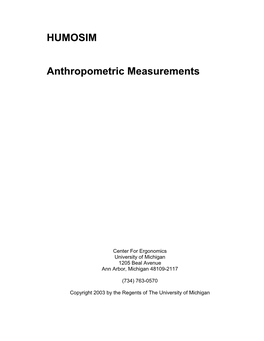 HUMOSIM Anthropometric Measurements