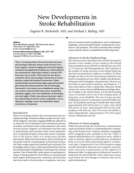 New Developments in Stroke Rehabilitation Eugenio R