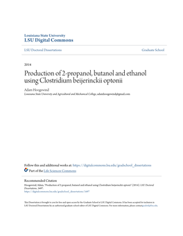 Production of 2-Propanol, Butanol and Ethanol Using Clostridium