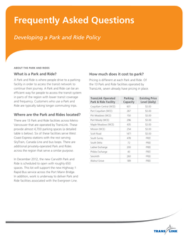Park & Ride FAQ Prd02.Indd