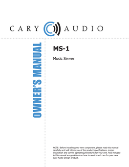 Music Server MS-1 TABLE of CONTENTS