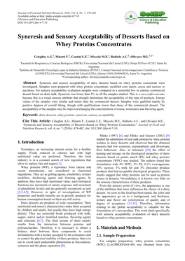 Syneresis and Sensory Acceptability of Desserts Based on Whey Proteins Concentrates