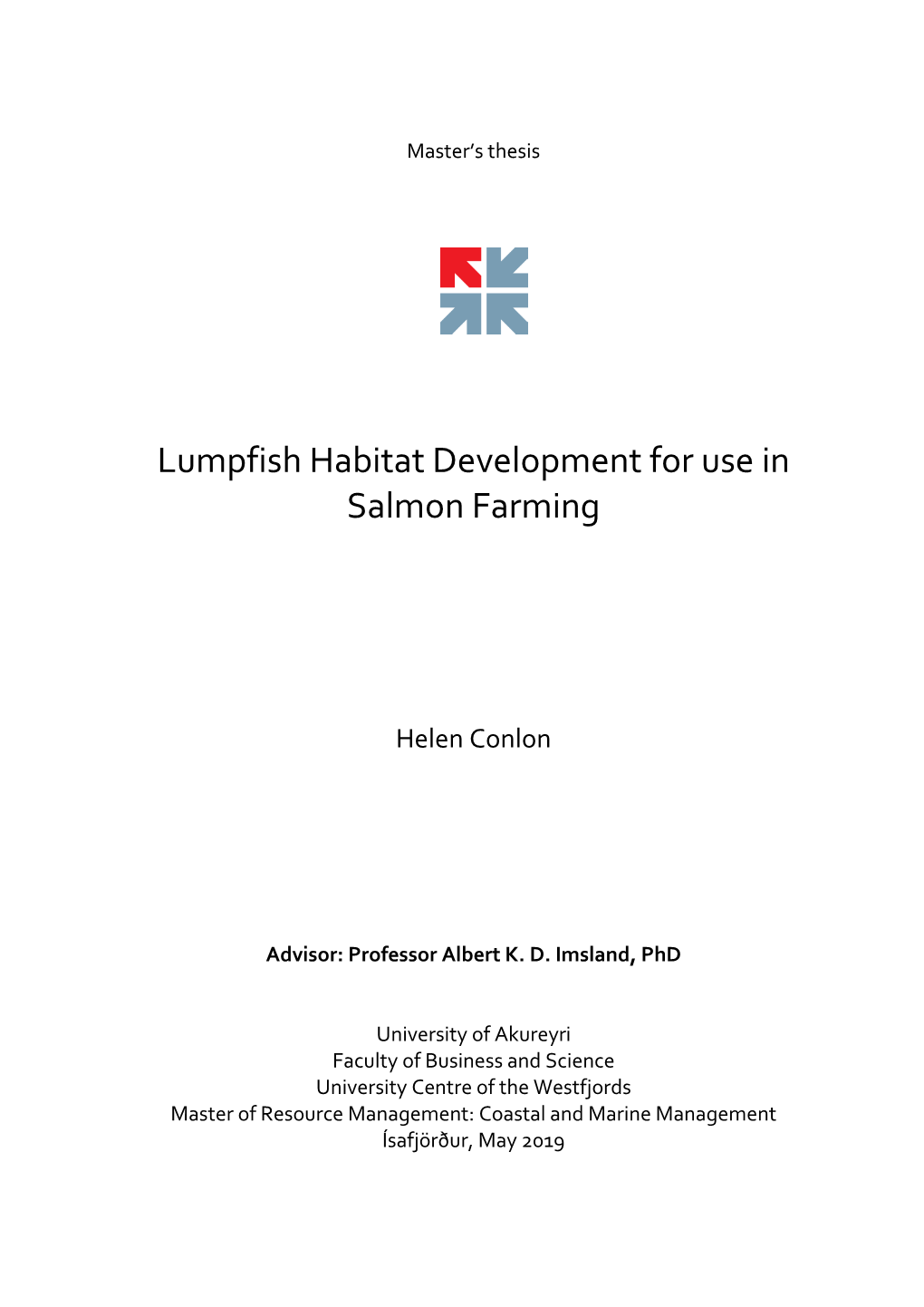 Lumpfish Habitat Development for Use in Salmon Farming