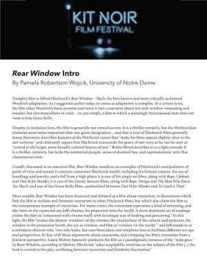 Rear Window Intro by Pamela Robertson Wojcik, University of Notre Dame