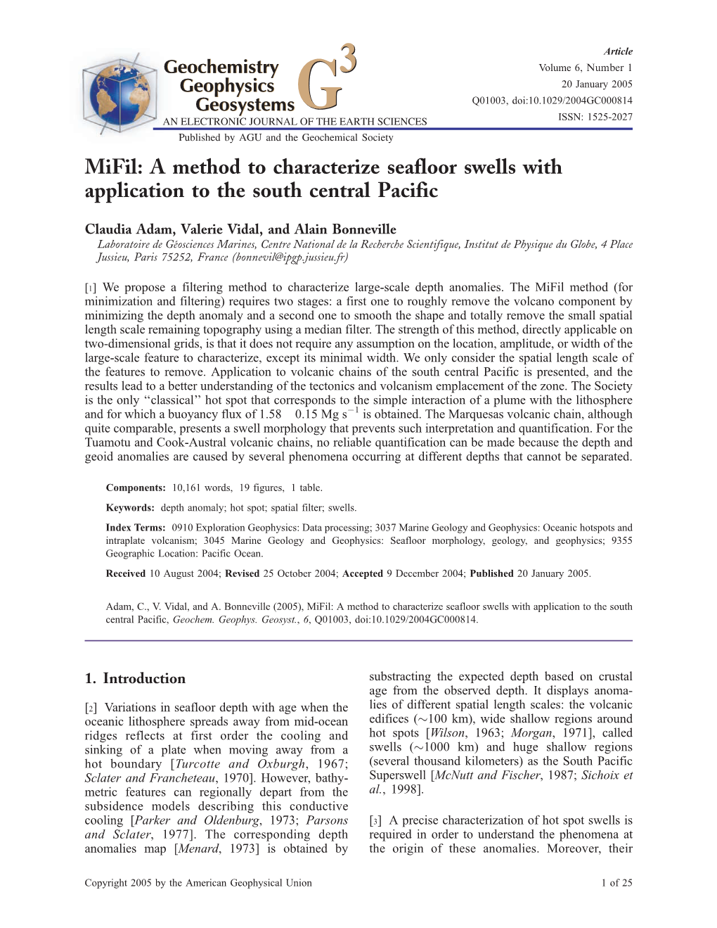 Mifil: a Method to Characterize Seafloor Swells with Application to the South Central Pacific