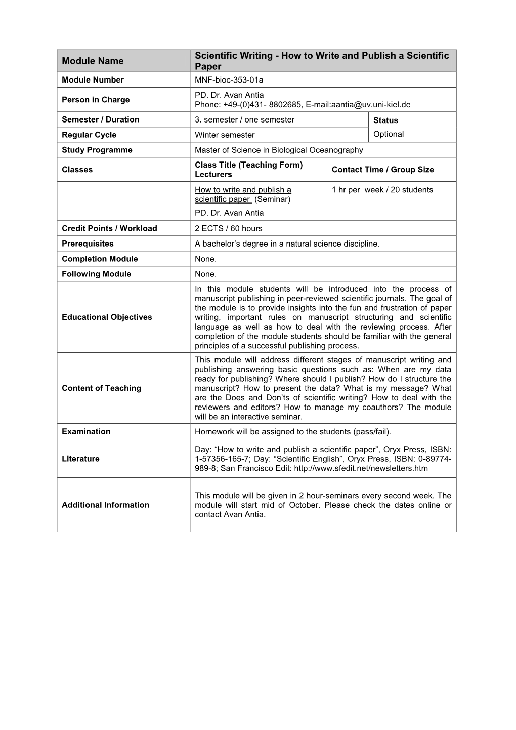 Module Name Scientific Writing