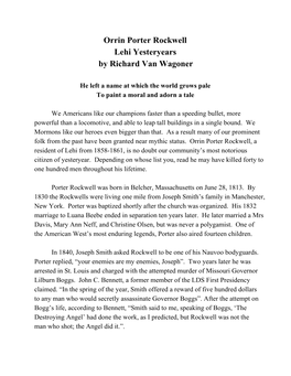 Orrin Porter Rockwell Lehi Yesteryears by Richard Van Wagoner