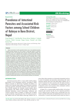 Prevalence of Intestinal Parasites and Associated Risk Factors Among School Children of Kalaiya in Bara District, Nepal