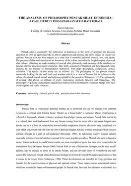 The Analysis of Philosophy Pencak Silat Indonesia: a Case Study in Persaudaraan Setia Hati Terate
