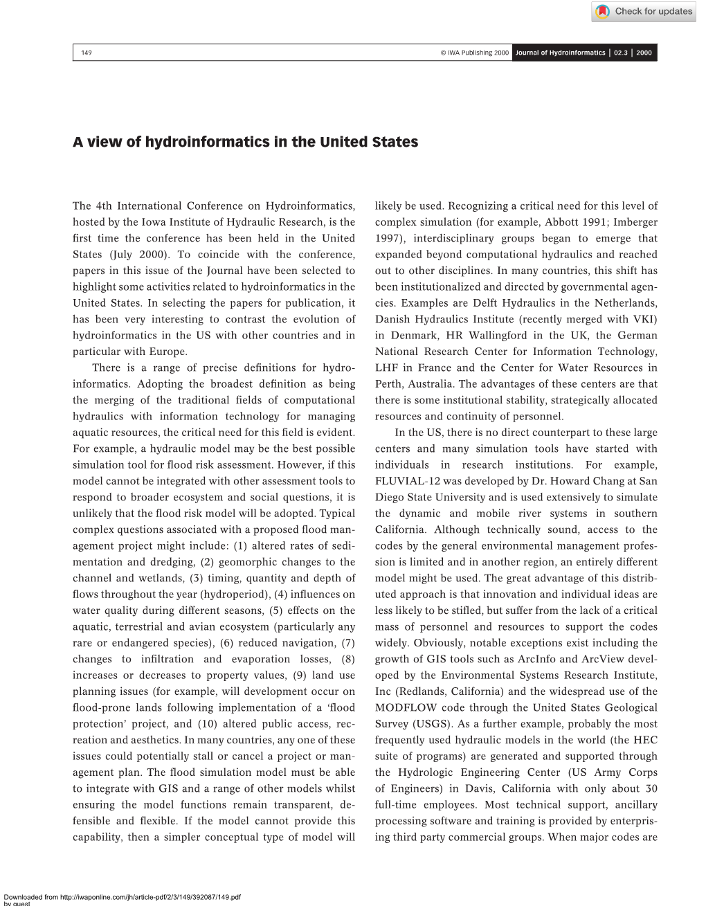 A View of Hydroinformatics in the United States