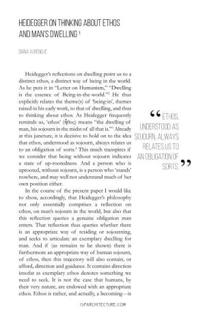 Heidegger on Thinking About Ethos and Man's Dwelling1
